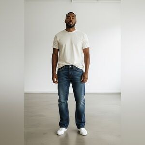 Boss Jeans Mens 34x34 Blue Orange Label Straight Dark Wash Button Fly Hugo